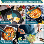 P&P CHEF Kitchen Utensil Set, 4 Pieces Non-stick Silicone Cooking Utensils, Heat-resistant Slotted Solid Spoon Turner for Frying, Mixing, Serving, Non-toxic & Easy to Clean, Blue