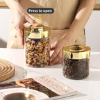 Airtight Glass Food Storage Containers, Kitchen Glass Canisters with Lids -Coffee Pasta Sugar Tea Snack Nuts Cookie Flour Food Container - Set of 2,Wide Mouth, One-Touch Locking Lids