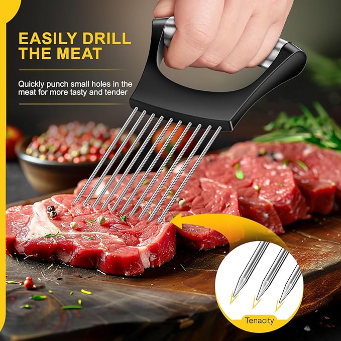 2025 Premium Onion Slicer, Stainless Steel Onion Holder for Slicing Onion, Kiwifruit, Tomatoes, Avocados, Eggs, Lemon, Meat, Third Generation Onion Cutter