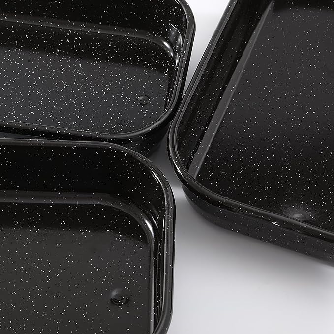 3-Pack Turkey Roasting Pans for Ovens Cake Roaster Pan Set Deep Lasagna Baking Pan,17/15/13Inch Spotted Enamel Steel Vessel Used for Dinners Cooking Safe Easy to Clean Bakeware Merry Christmas Gift
