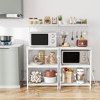 Furologee Kitchen Bakers Rack with Power Outlet, Microwave Oven Stand with Storage 4 Tiers, Coffee Bar Table with 6 S Hooks, Kitchen Storage Shelf Rack for Spices, Pots, White