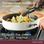 Anolon Achieve Hard Anodized Nonstick Sauté Pan with Lid, 3 Quart - Cream