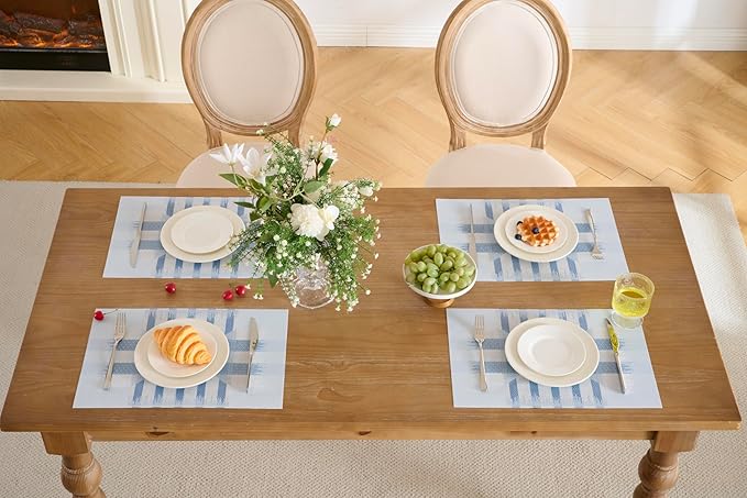 Leetaltree Geometric Print Blue Placemats Set of 8 - Heat Resistant Non-Slip Place mats for Dining Table, Washable Durable PVC Vinyl Woven Table Mats (Geometric Blue, 8)