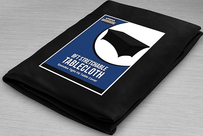 Utopia Kitchen 8FT Spandex Tablecloth [1 Pack, Black] 200 GSM Stretch, Fitted, Washable and Wrinkle Resistant Table Cloth Rectangle Cover for Trade Shows, Wedding, Parties [96Lx30Wx30H Inch]