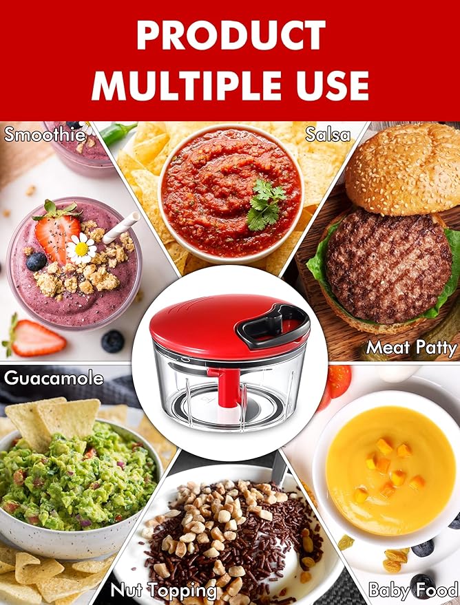 GDL Manual Food Chopper, Hand Pull String Onion Chopper Cutter, Dishwasher Safe Vegetable Chopper Food Mincer, No BPA Food Grade Material, 2.5 Cups 0.6L