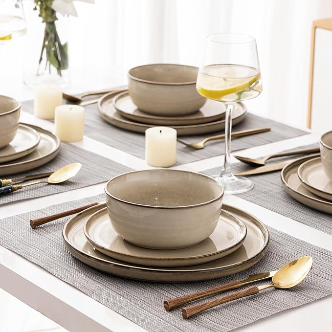 AmorArc Ceramic Dinnerware Sets,Round Reactive Glaze Stoneware Plates and Bowls Sets,Highly Scratch Resistant | Microwave & Dishwasher Safe,Service for 8 Dishes Set (24pc)