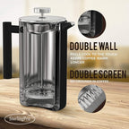 Stainless Steel French Press Coffee Maker Large 1 L(34 oz) Black – Durable Double Walled Insulated Coffee Press Keeps Drinks Hot, Easy to Use and Clean Stylish Design for Rich Flavor