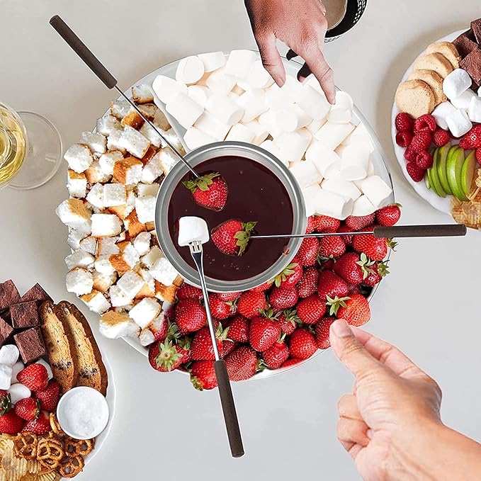 Fondue Pot Electric Set for Chocolate and Nacho Cheese, Chocolate Fondue Kit with Dipping Forks, Temperature Control, 9-ounce Detachable Bowl, Gift Set Date Night Idea Movie Night Game Night Gift Set