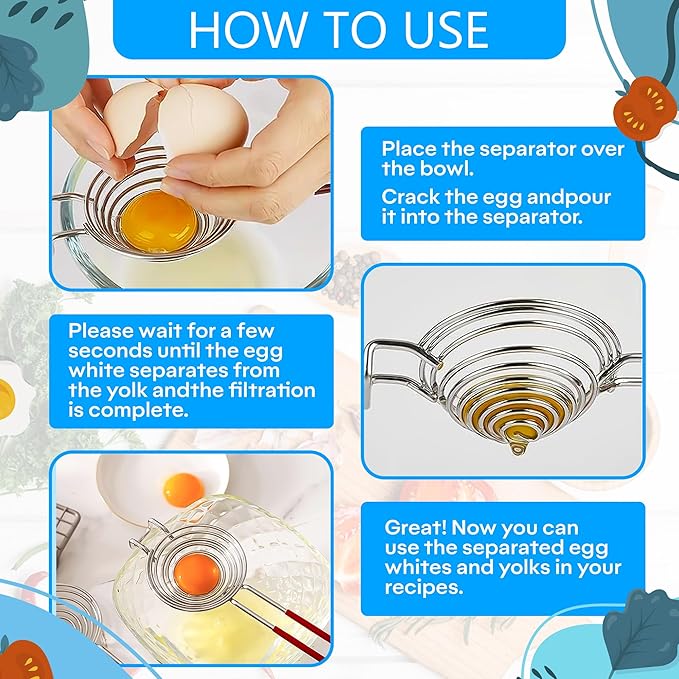 Egg Separator for Raw Eggs - Egg Yolk Separator Kitchen Gadget Yolk Remover Stainless Steel Gadget for Raw Eggs & Cake Baking White Filter | Convenient Design