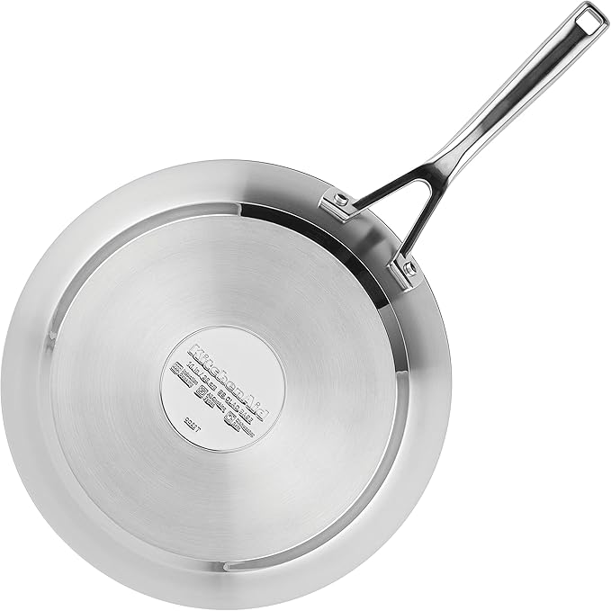 KitchenAid 3-Ply Base Brushed Stainless Steel Induction Pots and Pans Set with Nonstick Round Grill Pan and Lids, Dishwasher Safe, 10 Piece Cookware Set, Brushed Stainless Steel