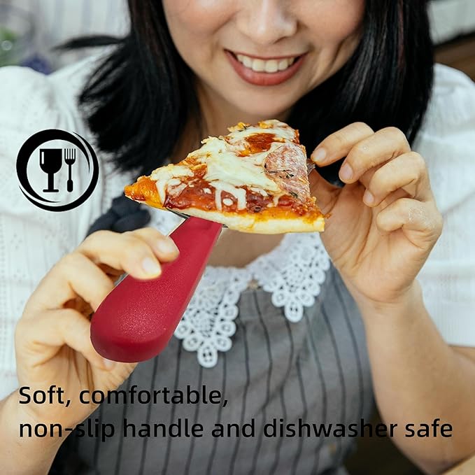 Professional Stainless Steel Pie Spatula Server - 2-Pack Red Cake Cutter & Pizza, Dessert Serving Knife Set - Dishwasher Safe Kitchen Tool