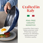 Deco 11” Nonstick Frying Pan Skillet, Made in Italy, Diamond Ceramic PFAS-Free, Dishwasher & Metal Utensil Safe, Durable Gloss Enamel Finish, Stay-Cool Handle, High Walls-Extra Room, Blue