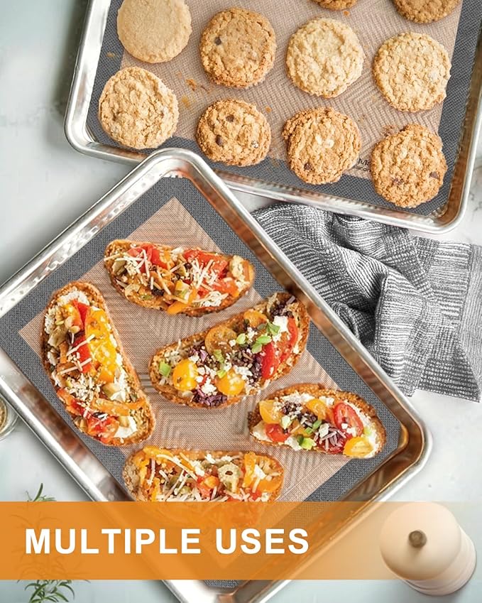 Silicone Baking Mat, Sopito Food Safe Silicone Baking Sheet, Heat Proof 480℉ Cooking Mat, Length 16.5 in Width 11.6 in, 2 PCS-Grey