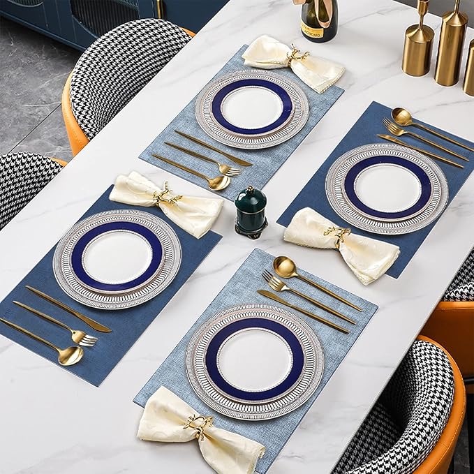 SUEH DESIGN Leather Placemats Set of 6 Reversible Table Mats Heat Resistant Waterproof No-Slip Place Mats for Dining Table Kitchen Parties