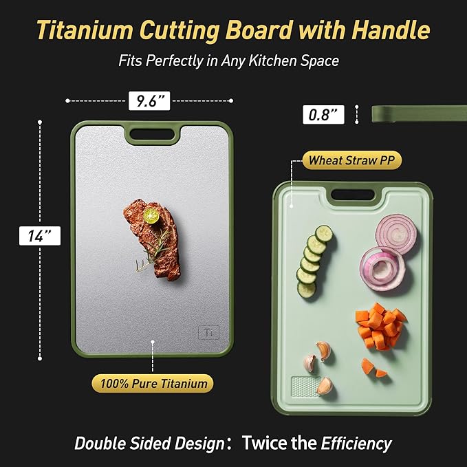 2 in 1 Pure Titanium Cutting Boards for Kitchen Chopping Board with Handle Large Big Small Kitchen Meat Butcher Block Not Stainless Steel Wood Bamboo Glass Rubber Plastic Silicone Acrylic Teak Sink
