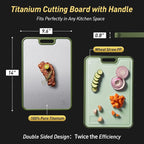 2 in 1 Pure Titanium Cutting Boards for Kitchen Chopping Board with Handle Large Big Small Kitchen Meat Butcher Block Not Stainless Steel Wood Bamboo Glass Rubber Plastic Silicone Acrylic Teak Sink