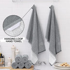 Homaxy Premium Kitchen Towels(18”x 28”, 8 Pack), Large Cotton Kitchen Hand Towels, Flat and Terry Dish Towels, 380 GSM Highly Absorbent Tea Towel Set with Hanging Loop, Grey