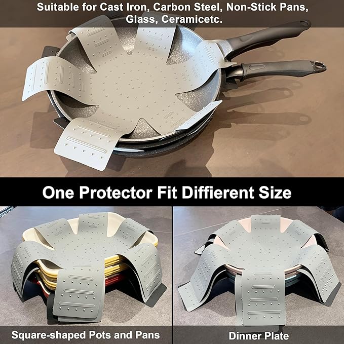 Pot and Pan Protectors for Stacking, Pot Pan Separators Cookware Protector 3 Pack, Dividers Anti-Slip Foldable for Multiple Sizes Pots and Pans Avoid to Scratching or Marring
