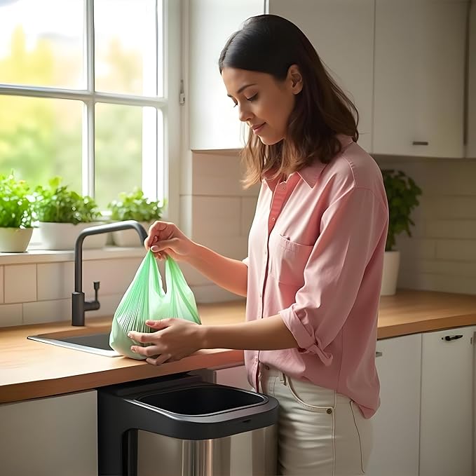 2.6 Gallon Compostable Food Scrap Bags - Handle Tie (100 Count) | BPI & OK Home Certified | Counter Top Bin, Kitchen Trash, Home & Yard Waste Bags