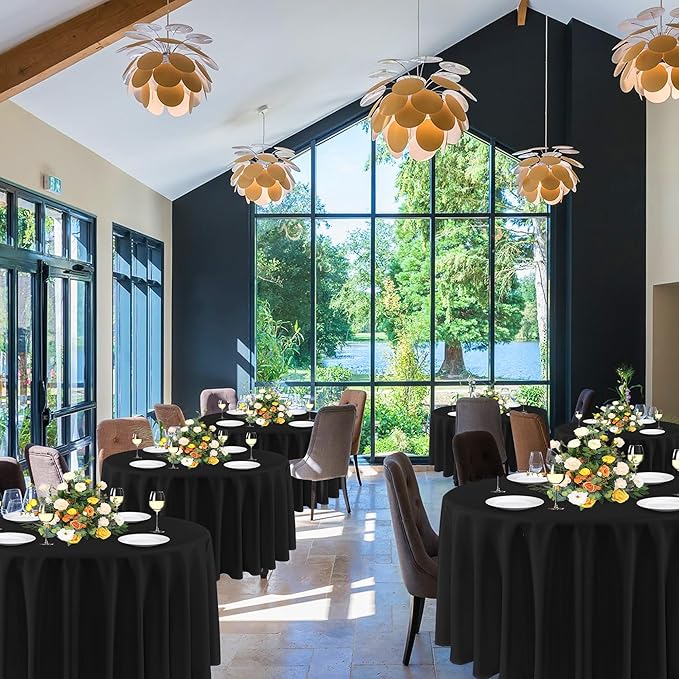 sancua 108 Inch Round Tablecloths Black, 6 Pack - Circle Fabric Cloth Table Cloths for Wedding Party Reception Banquet Birthday, Washable Polyester Table Cover (Fit 30-72 Inch Tables)