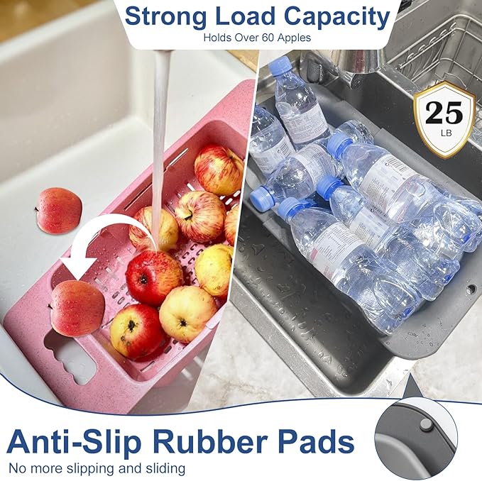 ROTTOGOON Collapsible Colander Strainer, Expandable Over the Sink Colander for Kitchen, Adjustable Silicone Sink Strainer, Foldable Large Colanders Basket to Wash Vegetable, Fruit, 15" to 19.8", Gray