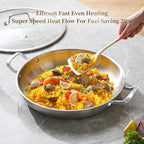 DELARLO Paella Pan 14 Inch Tri-Ply Stainless Steel Paella Pan with Lid, Jumbo Frying Pan, kitchen Induction Large Skillets,Great for Paella Parties Indoors Outdoors,Heavy Duty Style