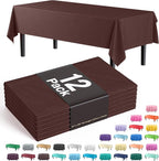 Exquisite 12-Pack Premium Plastic Tablecloth 54in. x 108in. Rectangle Table Cover - Brown