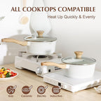 SENSARTE White Ceramic Nonstick Saucepan with Lid 2.5 Quarts, Medium Cooking Pot with Stay Cool Handle, Induction Compatible Saucepot, White Granite Coating, Free of Intentionally Added PTFE/PFOA/PFAS