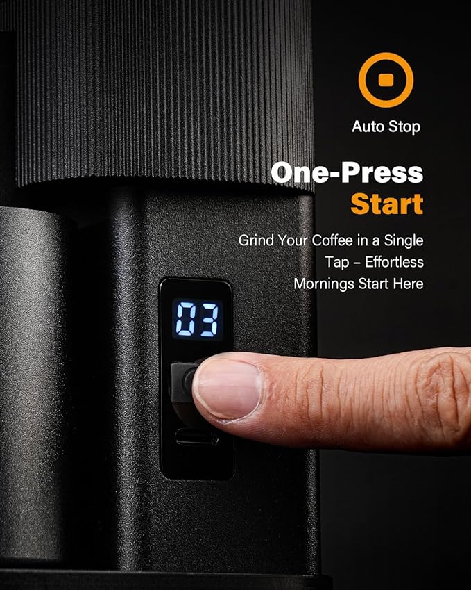 SHARDOR All-Metal Single-Dose Coffee Grinder – Quiet DC Motor, Home-use Espresso Grinder, Burr Coffee Grinder, with 80 Settings and an LED Power Display，Black