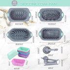 Tongjude 45 Pieces Silicone Loaf Pan for Baking Bread, 6 Cups Silicone Baking Pans Set, Fluted Cupcake, Non-Stick Kitchen Oven Baking Pans, with Measuring Cups and Spoons Set, Grey