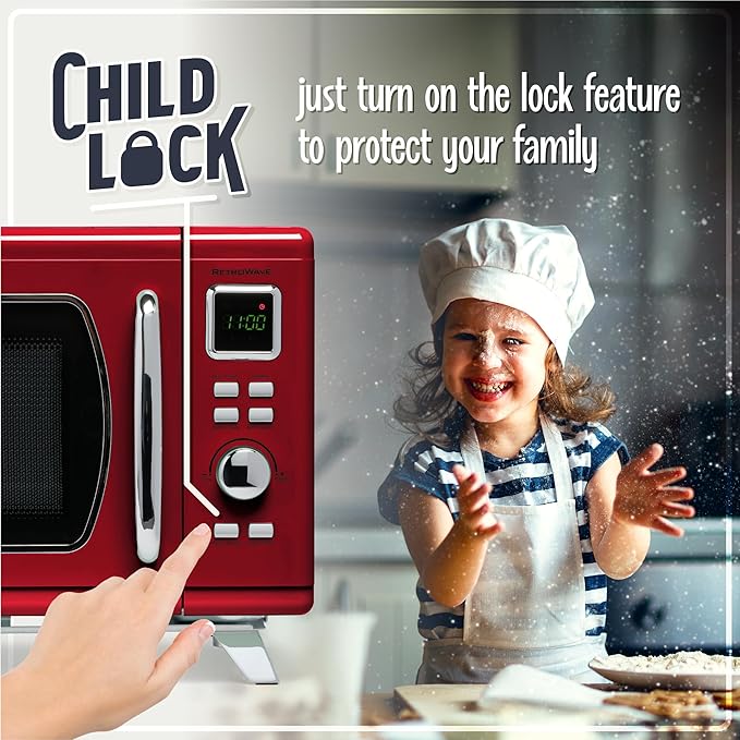 Nostalgia NMCMO9FTRD6A Microwave Oven, 0.9 Cu. Ft, Red