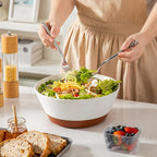 MALACASA Serving Bowls, 105oz Large Salad Bowls for Party, Entertaining, Big Ceramic Bowls for Soup, Fruit and Pho, 2-Pc Wide Bowl Set, White & Brown