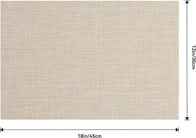 Leetaltree Beige Placemats Set of 6 - Heat Resistant Non-Slip Place mats for Dining Table, Washable Durable PVC Vinyl Woven Table Mats（Beige, 6）