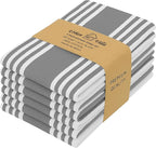 Urban Villa Kitchen Towels 100% Cotton Pack of 6, Highly Absorbent Quick Drying Super Soft Premium Dish Towel for kitchen with Hanging Loop Hand & Tea Towels - 20x30 Inch, (Dove Grey & White, Striped)