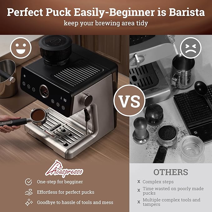 Auto Distribute & Tamp Espresso Machine with Grinder, Barista Coffee Machine with Cold Brew, Milk Frother for Latte, Cappuccino Machine for Home, Easy 2-Step Espresso Brewing for Beginner