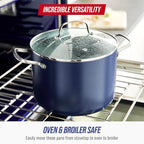 Blue Diamond 8QT Nonstick Stockpot with Glass Lid, PFAS-Free Ceramic, Multipurpose Cooking, Sauces & Soups, Pasta, Boiling & Canning Pot, Dishwasher & Oven Safe, Stainless Steel Handles, Navy