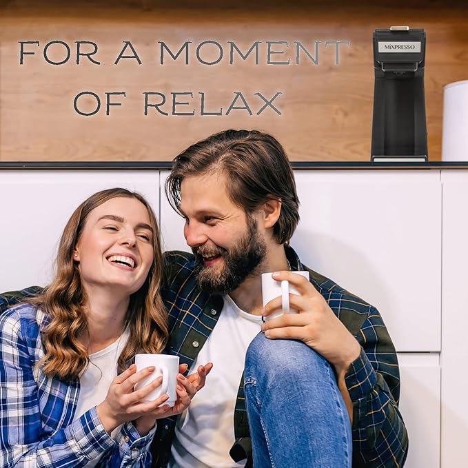 Mixpresso Coffee Maker Single Serve For Ground Coffee & Compatible With K Cup Pods, With 14oz Travel Mug & Reusable Filter For Home, Office & Camping.