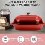 Premium Enameled Cast Iron Dutch Oven for Bread Baking | Non-Stick 5QT Oval Bread Oven with Lid | Perfect for Sourdough, Loaf, and Artisan Baking (Red, 5 QT)