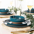 AmorArc Ceramic Dinnerware Sets for 4, 12 Pieces Handpainted Plates and Bowls Set with Rustic Terracotta Underside, Scratch Resistant Stoneware Dishes Set, Dishwasher & Microwave Safe