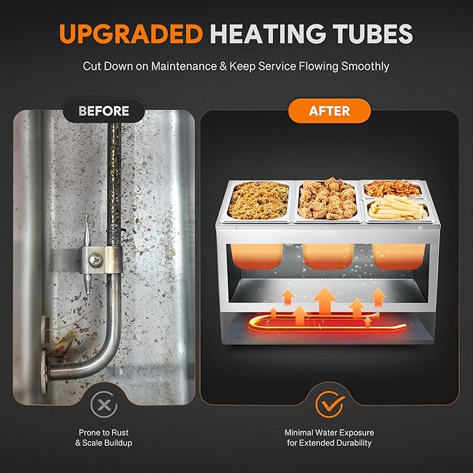 WILPREP Commercial Food Warmer with Two 1/3 & Two 1/6 Pans, 1500W Countertop Electric Warmer, 86-185°F Adjustable Temp Control, Stainless Steel Buffet Bain Marie