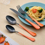 20-Piece Black Silverware Set 18/0 Stainless Steel Silverware Set Orange Handle Cutlery Set Service for 4 Dinner Knives Forks Spoons Set Flatware Set Finish Dishwasher Safe