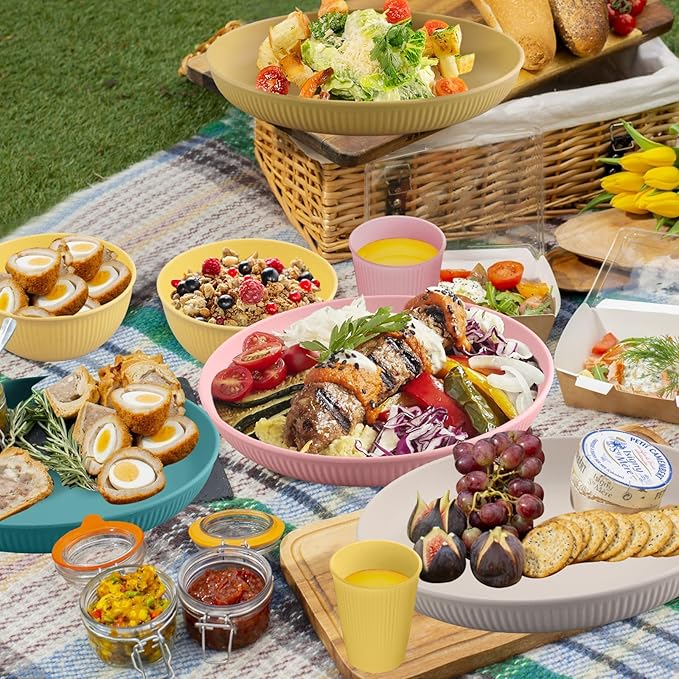 Tanice Plastic Dinnerware Set, 12PCS Outdoor Plates and Bowls Sets, Kids Dinnerware Set for 4, Plastic Dishes Set with Pltaes, Bowls, Cups for Kitchen, Outdoor Camping