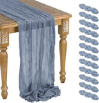 12 Pack Dusty Blue Cheesecloth Table Runner 10ft Boho Gauze Cheese Cloth Table Runner Rustic Sheer Runner 120 inch Long for Christmas Wedding Table Decorations