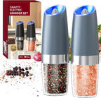 CIRCLE JOY Gravity Electric Salt and Pepper Grinder Set Automatic Salt and Pepper Grinder Set with LED Light, Battery Operated, Adjustable Coarseness, Large Capacity, for Home Kitchen BBQ, Blue