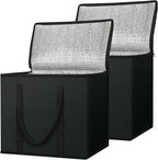 BALEINE 2Pk Insulated Reusable Grocery Bags, Collapsible Cooler Bag for Groceries, Heavy Duty Large Insulated Bag (Large, Charcoal Black)