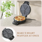 Heart Waffle Maker, Heart Shaped Waffle Iron 5 Slices, Mini Waffle Makers with 8'' Non-stick Plates, Adjustable 5 Browning Control, Cool Touch Handle, Easy to Clean, 1000W