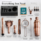 BARE BARREL® Mixology Bartender Kit Bar Set | 14-Piece Cocktail Shaker Set | Martini Barware Mixing Tools for Home Bartending | Incl. 35 Recipe Cards | Gift Set (24oz Cobbler Shaker, Copper/Black)