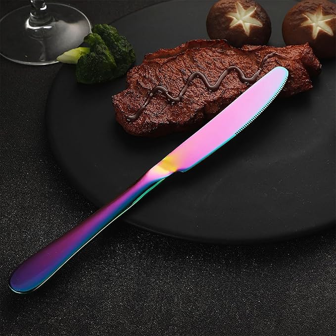 VANDBAO Rainbow Flatware Cutlery Silverware Set 20 Pieces, Stainless Steel Colorful Utensils, Tableware Set Service for 4, Include Knife/Fork/Spoon, Reusable, Mirror Polished, Dishwasher Safe