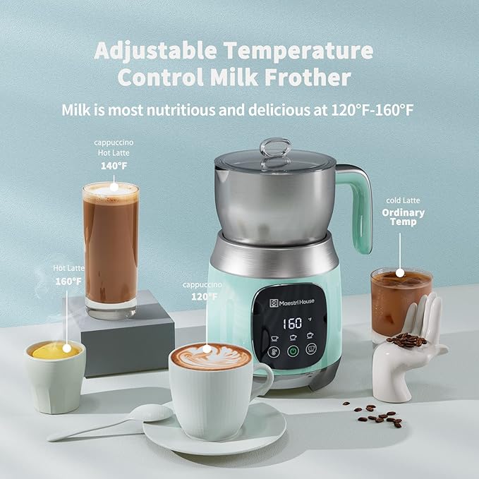 Maestri House Milk Frother, 21OZ Variable Temp and Froth Thickness Milk Frother and Steamer, Smart Touch Control Milk Warmer, Dishwasher Safe, Memory Function for Latte Cappuccino Hot Chocolate