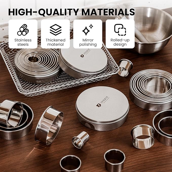 12-Piece 304 Stainless Steel Biscuit Cutter Set - Round Cookie Cutters for Baking (1/2/3/4/5 Inch) with Storage Box, Dough Pastry Cake Circle Cutting Ring Molds, Non-Rust & Dishwasher Safe